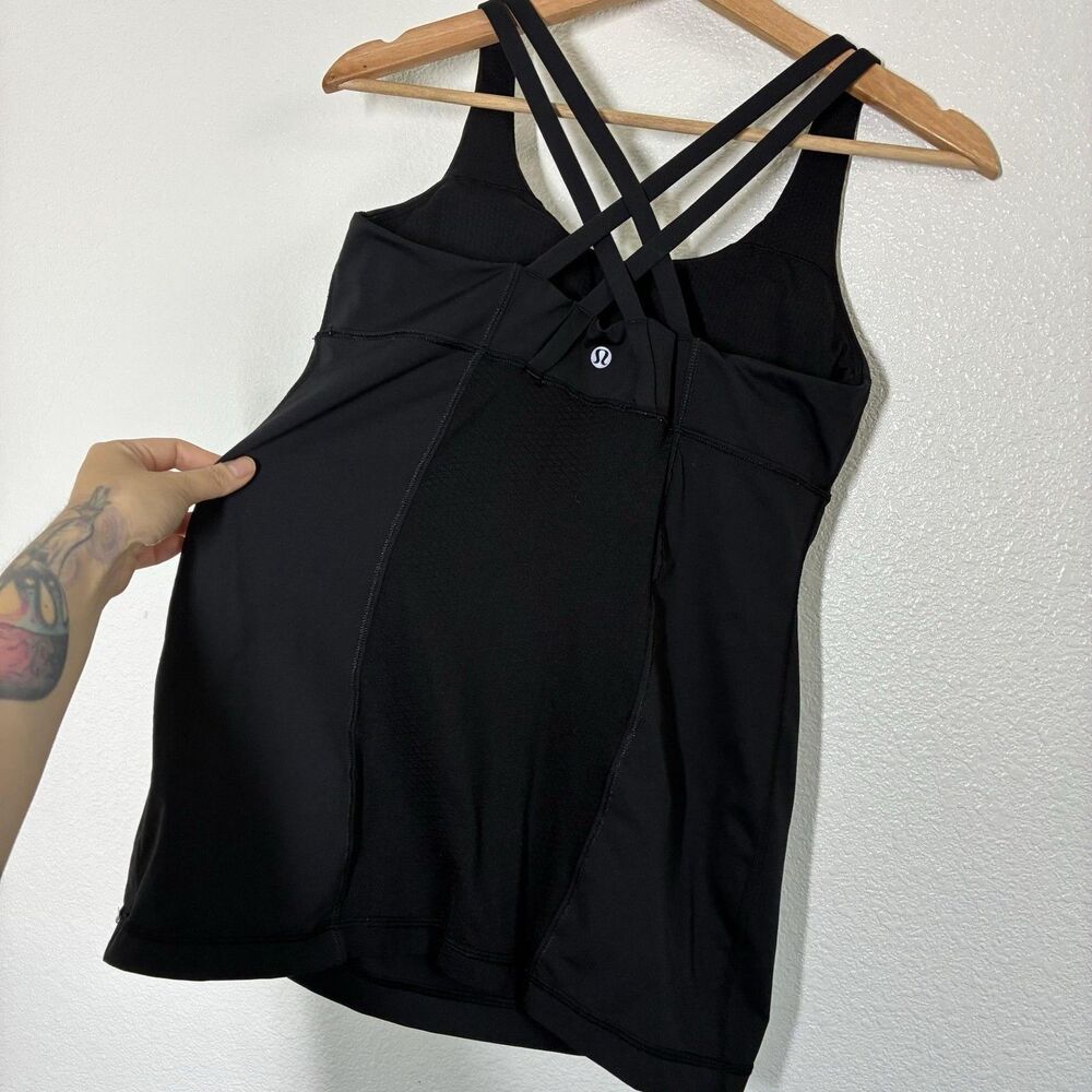 Lululemon Energy Tank Top Medium Black Crossback Built In Bra Athletic Yoga - Picture 3 of 11